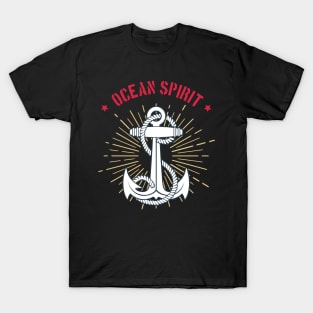 Nautical Emblem of Anchor and ropes classic retro template with wording Ocean Spirit. T-Shirt